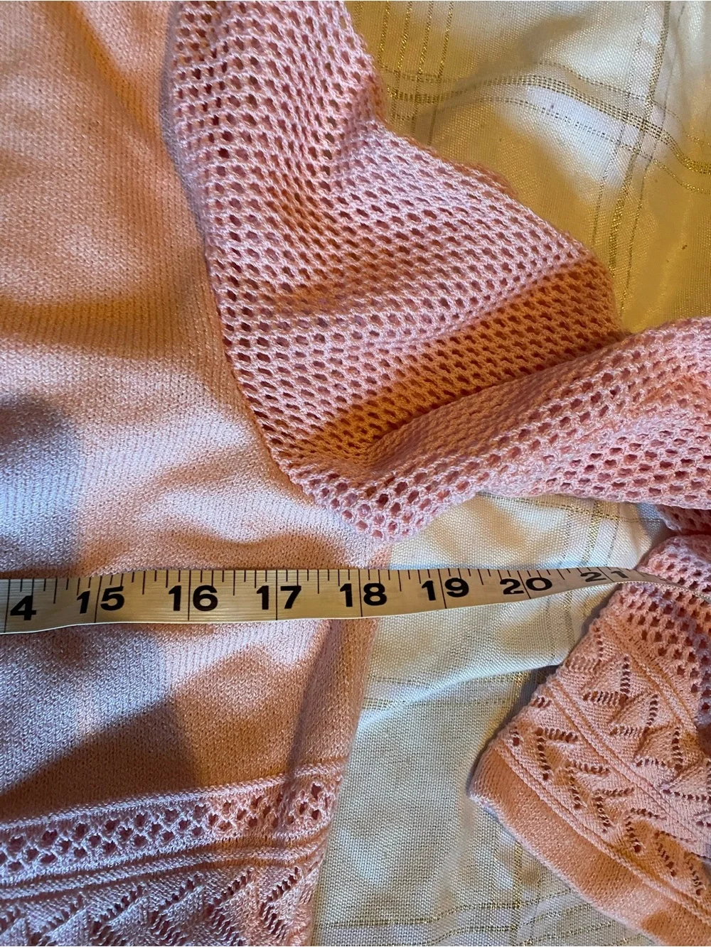 St. John Collection Soft Pink Openwork V-Neck Cardigan with Gold Buttons